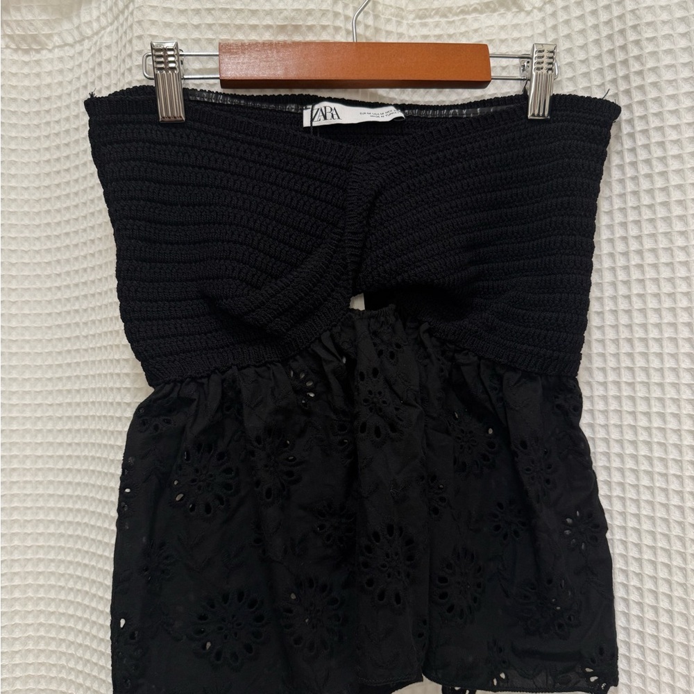 NWT Zara Black Knit Eyelet  Sleeveless Top - Soze M